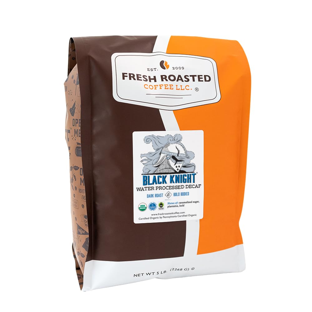 Fresh Roasted Coffee Organic Black Knight Decaf Dark Roast Whole Bean 5 lb (80 oz)