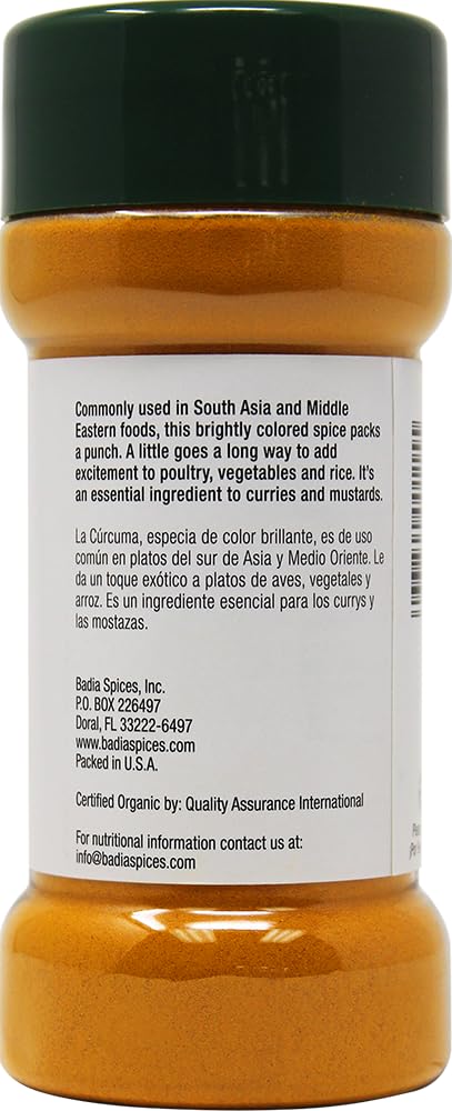 Badia Organic Turmeric Powder, 7 Oz - Rich In Curcumin, Perfect For Cooking, Smoothies, And Wellness