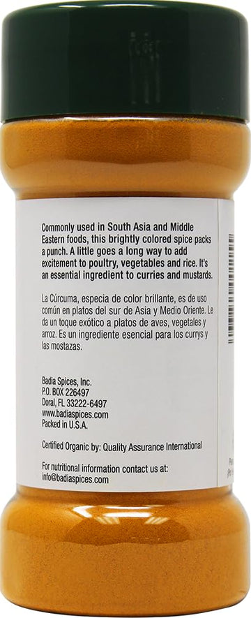 Badia Organic Turmeric Powder, 7 Oz - Rich In Curcumin, Perfect For Cooking, Smoothies, And Wellness