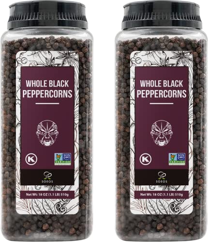 Soeos Black Peppercorns, 36Oz (Pack Of 2), Non-Gmo, Kosher, Packed To Keep Peppers Fresh, Peppercorn For Grinder Refill, Whole Peppercorns