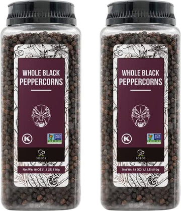 Soeos Black Peppercorns, 36Oz (Pack Of 2), Non-Gmo, Kosher, Packed To Keep Peppers Fresh, Peppercorn For Grinder Refill, Whole Peppercorns