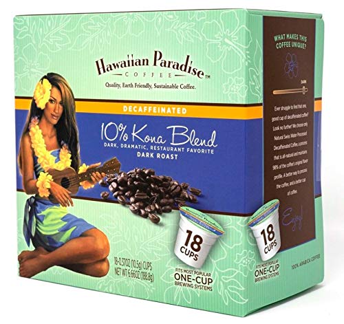 Hawaiian Paradise Coffee Decaf Dark Roast - 18 Single Serve Cups - Compatible with Keurig K-Cup malt-inspired
