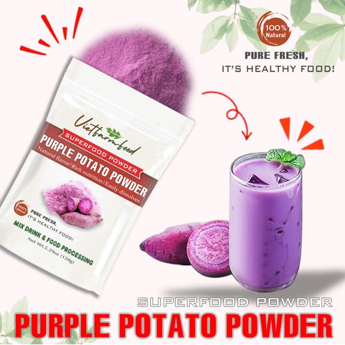 Purple Potato Powder 5.29 Oz (150G) Vietfarmfood: Freeze-Dried Extracted From 100% Pure, Sugar-Free. Used To Mix Mixed Drinks Fr