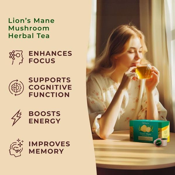 Gya Tea Co Lions Mane Mushroom Tea Gift Set - 16 Count Decaf Tea Pods - Hot or Iced