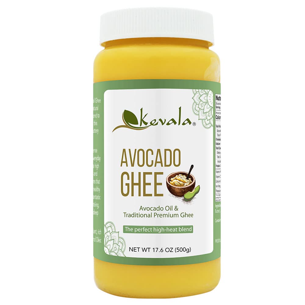 Kevala Avocado Ghee - Cold-Pressed Avocado Oil and Ghee, Lactose-Free, 17.6 oz, Yellow