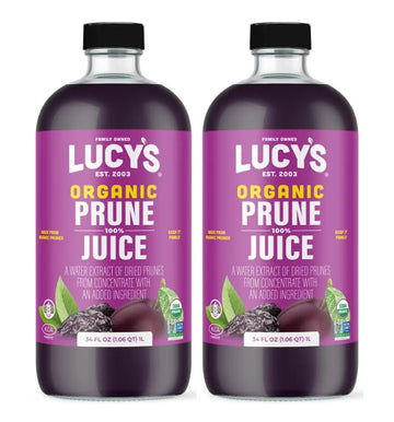 Lucy's Family Owned - AMERICAN PRUNES Organic 99% Pure Prune Juice, 34 oz. Glass Bottle (Pack of 2)