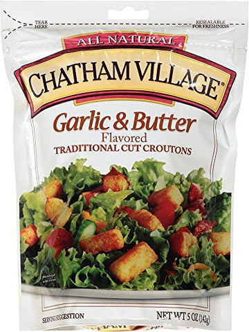 Chatham Village Large Cut Garlic & Butter Croutons, 5-Ounce Bags (Pack of 12)