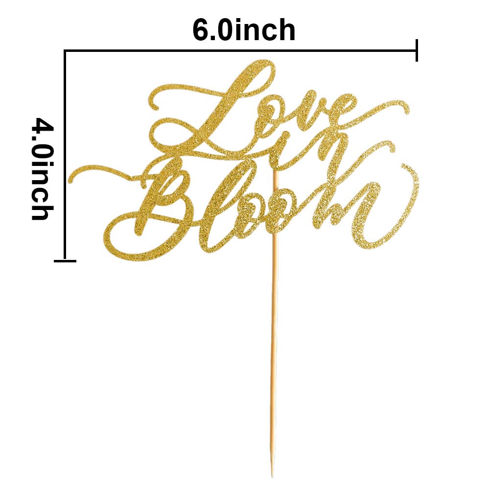 SWEETTALA Love in Bloom Cake Topper Gold Glitter for Wedding Engagement Bridal Shower, Model SWEETTALA-631