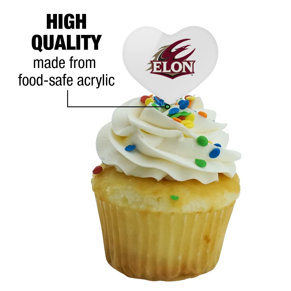 GRAPHICS & MORE Cupcake Picks Set of 6, Heart Love Design, Acrylic, Elon University Color, Model CUPT.HRT.ACR.6PK.CLCELO500B