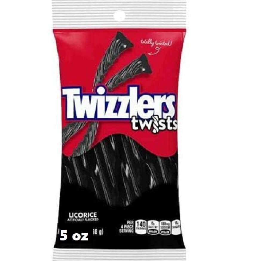 Tundras Twizzler Black Licorice Twists Chewy Candy, 5 oz Bag, Pack of 4, Soft Original Flavor