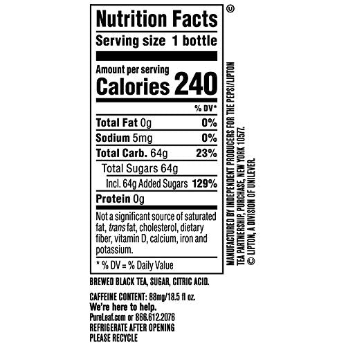 Pure Leaf Iced Real Brewed Black Tea, Extra Sweet, 18.5 Fl Oz (Pack Of 12)