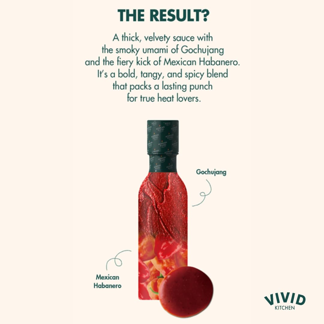 VIVID KITCHEN Fire Hot Sauce, Extra Spicy Korean Fusion, 8.6 oz, No MSG, Bold Heat for Topping, Grilling, and Marinades