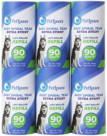 Petlovers Lint Roller Refills - 540 Sheets, Extra Sticky Sheets For Pet Hair, Lint Remover, And Dog & Cat Hair Removal, 6 Pack O