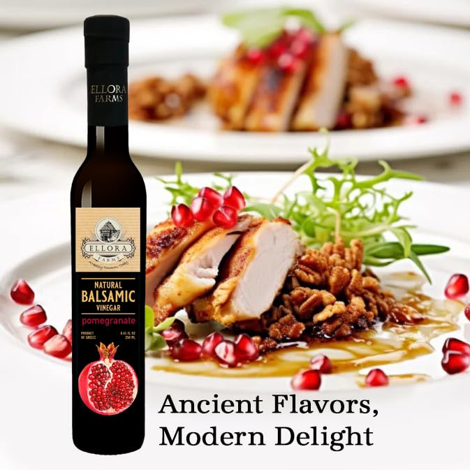 Ellora Farms Pomegranate Infused Balsamic Vinegar, No Added Sugar, 8.45 oz, Glass Bottle, Pack of 1
