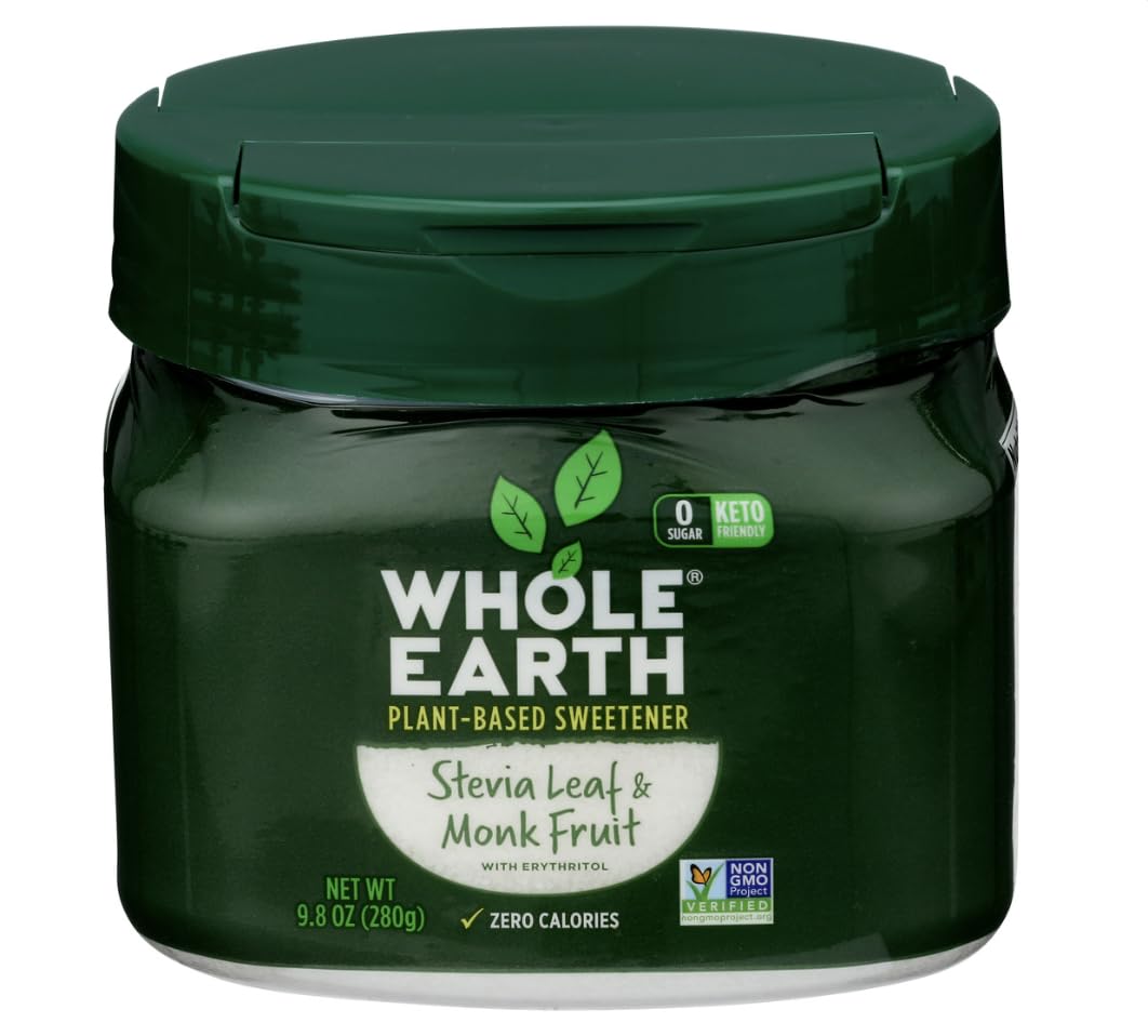LuxProdX Stevia and Monk Fruit Sweetener with Erythritol, 9.8 Ounce (Pack of 2) + 4-Piece Stainless Steel Measuring Spoon Set
