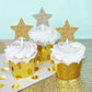 Flairs New York Party Props Decorations Cupcake Toppers (Silver Glitter Mini Stars, Pack Of 10 Cupcake Toppers)