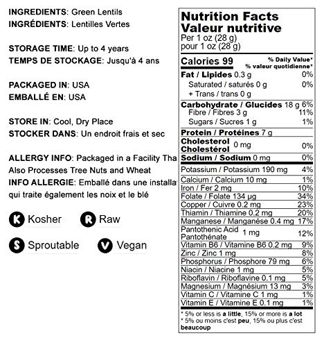 Food To Live - Whole Green Lentils, 10 Pounds Dried Raw Lentils, Sproutable, Kosher, Vegan. Rich In Dietary Fiber, And Protein.