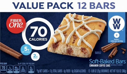 Fiber One 70 Calorie Soft-Baked Bars, Cinnamon Coffee Cake, Value Pack, 12 Bars, 10.6 oz