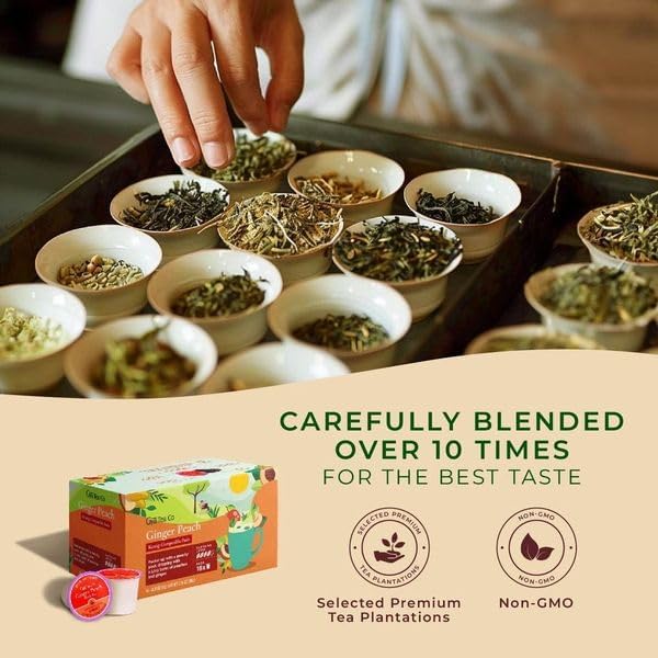Gya Tea Co Ginger Peach Black Tea Pods, Caffeinated, 16 Count, Enjoy Hot or Iced