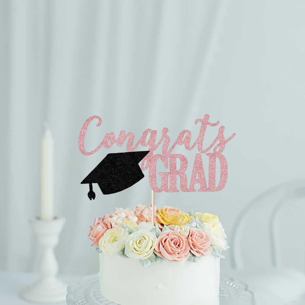 Palasasa Congrats Grad Cake Topper, 2024 Graduate Party Decorations (Rose Gold 6.6Inch)