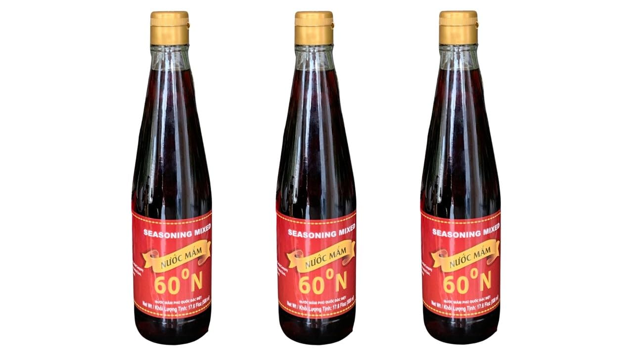 3 Packs - 60N Phu Quoc Premium Fish Sauce - Ba Chai Nuoc Mam Phu Quoc Dam Dac 60 Do Dam - 17 Oz per Bottle x 3 Bottles per Order