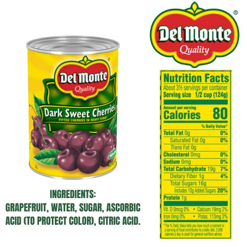 Del Monte Dark Sweet Pitted Cherries In Heavy Syrup 12/15 Oz. Can (Pack Of 12)