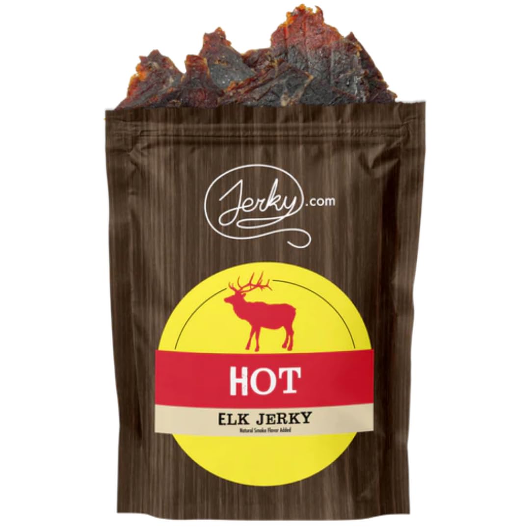 Jerky.com Exotic Hot Elk Jerky - Wild Game Meat Snacks, Exotic Snacks, High-Protein, All-Natural, No Added Preservatives - Healt