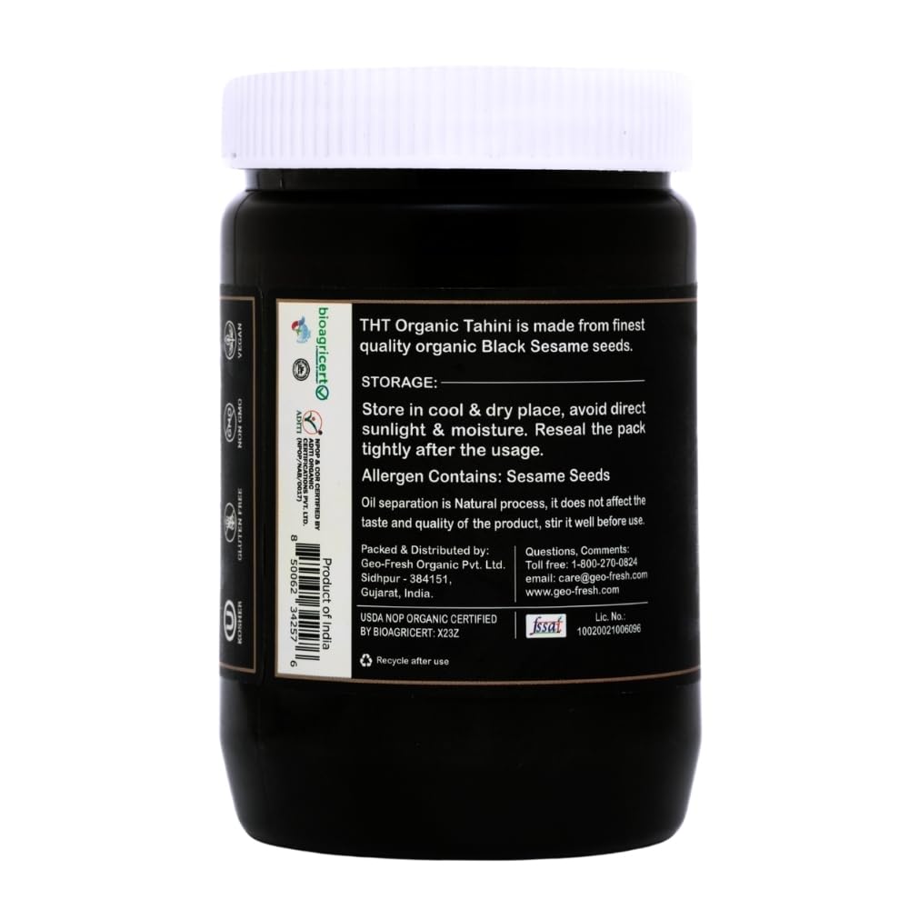 Organic Black Tahini Paste 16 oz (1lb) - Black Sesame Paste - USDA Certified  Kosher  Gluten Free Tahini Sauce - Creamy Tahini Organic with Hulled Sesame Seeds for Dressigns  Dips  Spreads & Hummus - The Holly Tree