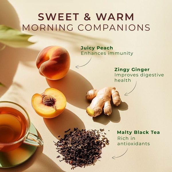 Gya Tea Co Ginger Peach Black Tea Pods, Caffeinated, 16 Count, Enjoy Hot or Iced