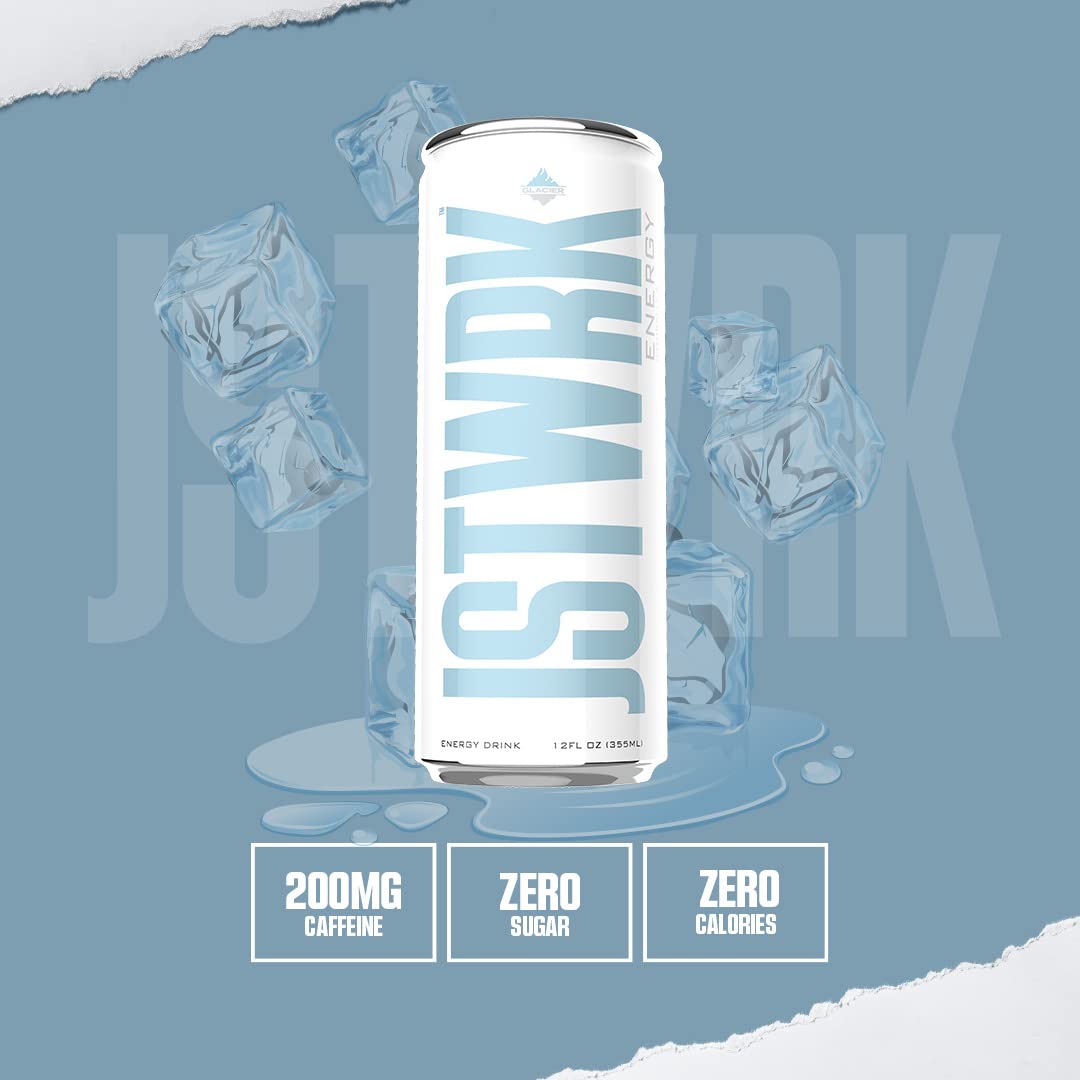 Jst Wrk Energy Drink - 12-Pack, Sugar-Free, Zero Calories, No Sugar  S, 12 Fl Oz., 200 Milligrams Caffeine (Glacier)