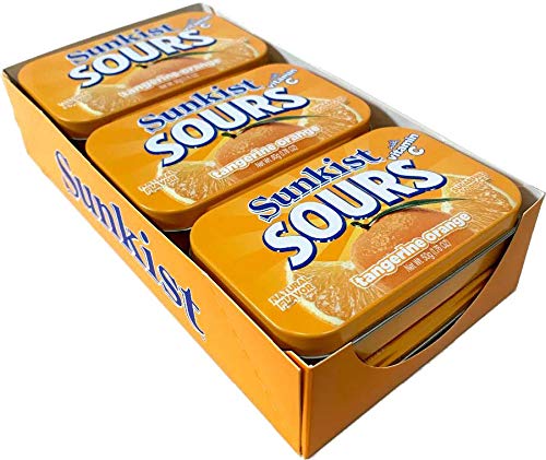Sunkist Sours Tangerine Orange, Vitamin C, Sugar Free Sour Candy, 1.76 Ounce Tin - 6 Count Tray