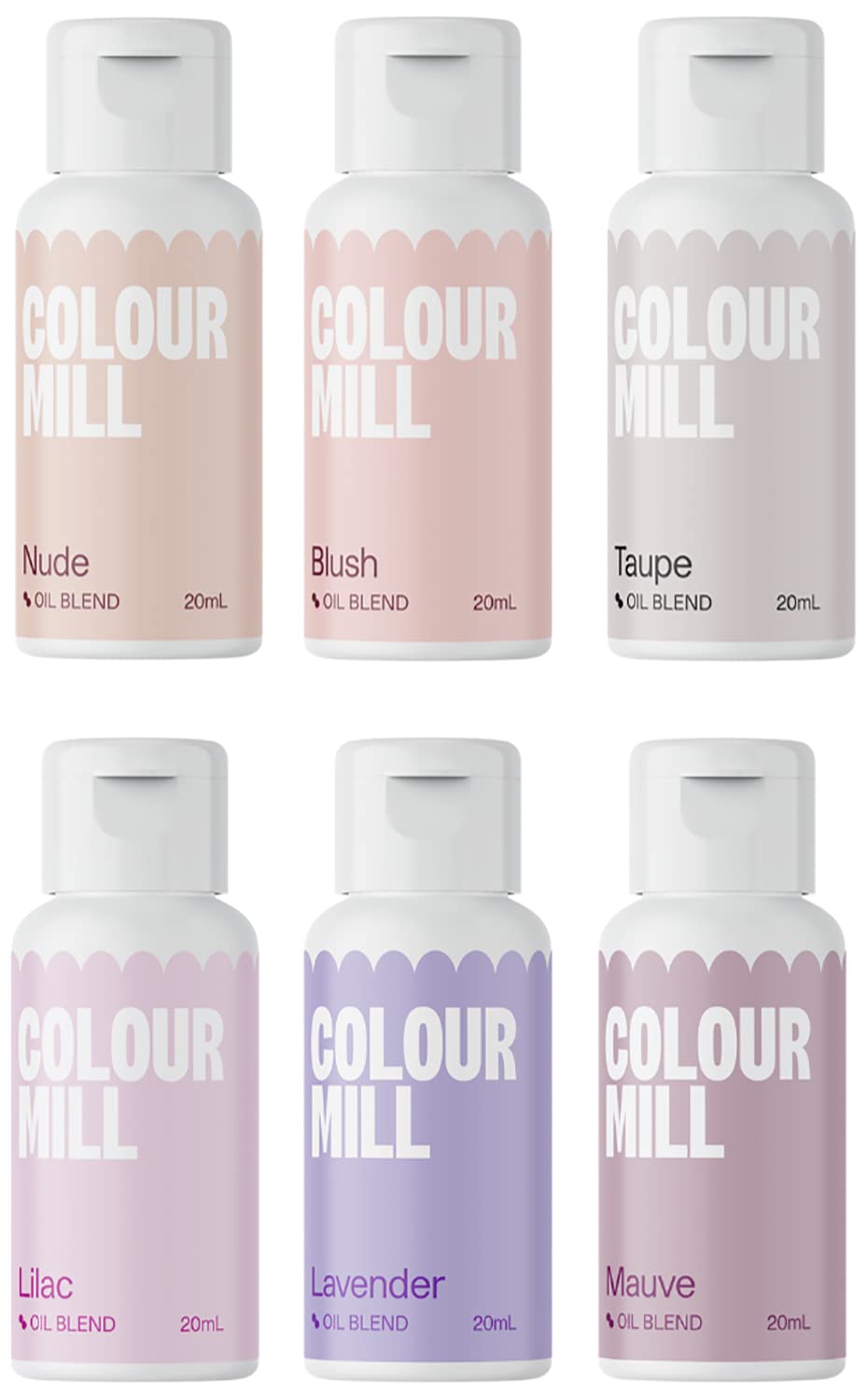 Colour Mill Bridal Oil-Based Food Coloring, 6-Pack, 20ml Each, Blush, Lavender, Lilac, Mauve, Nude, Taupe