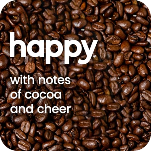 Happy Coffee Dark Roast Whole Bean Coffee, 12 Oz., Notes Of Cocoa & Cheer, Recyclable Container, Grown & Harvested In Rwanda, Colombia & Brazil