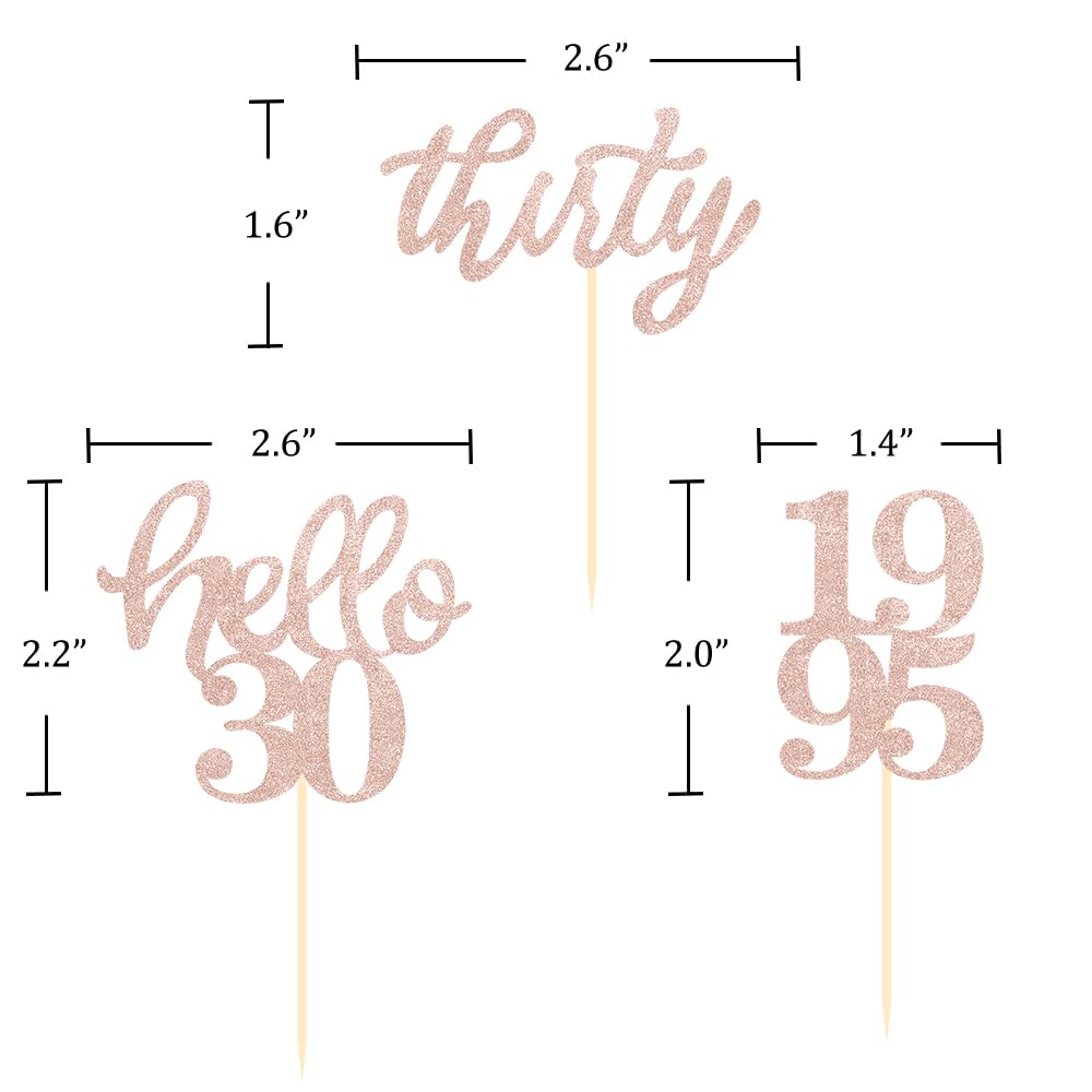 BCHOCKS 24 Pcs Cupcake Toppers Rose Gold Glitter for 30th Birthday Party Decorations