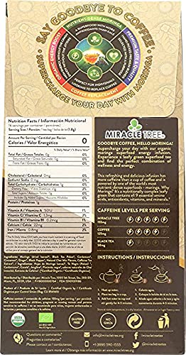 Miracle Tree'S Moringa Energy Tea - Chai | Super Caffeinated Blend | Healthy Coffee Alternative, Perfect For Focus | Organic Cer