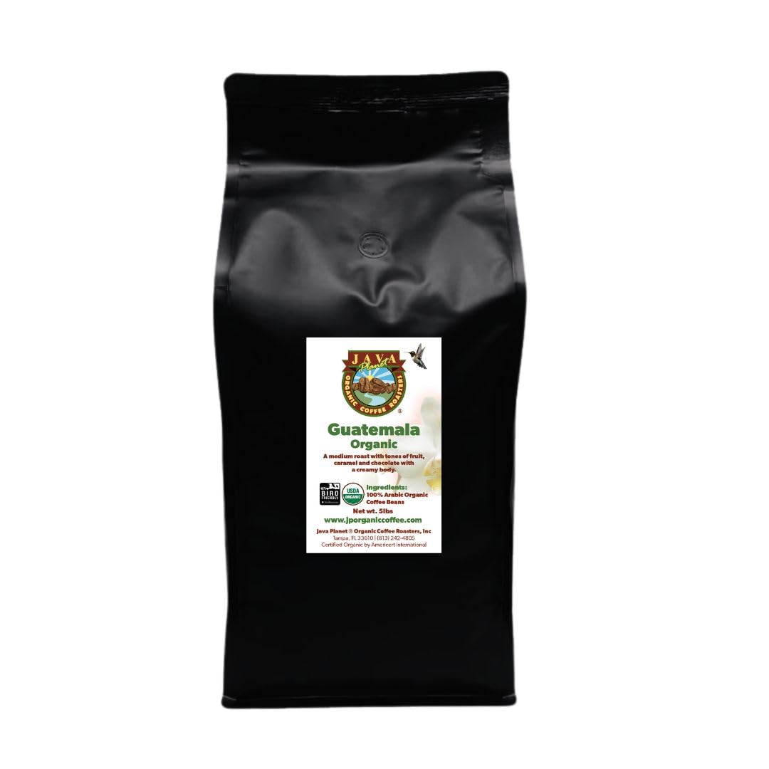 Java Planet Organic Coffee - Low Acid Whole Bean Medium Roast - 5LB Bag - Smooth Flavor - Smithsonian Bird Friendly
