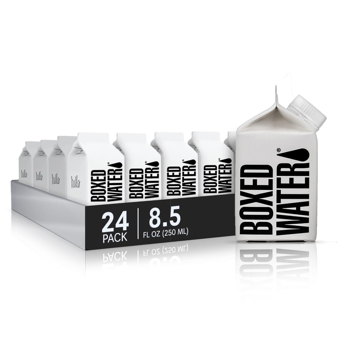Boxed Water 8.5 oz. (24 Pack) - Purified Drinking Water in 92% Plant-Based Boxes, 100% Recyclable, BPA-Free, Refillable Cartons,