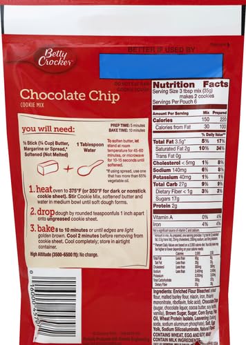 Betty Crocker Chocolate Chip Cookie Mix, Makes (12) 2-inch Cookies, 7.5 oz.