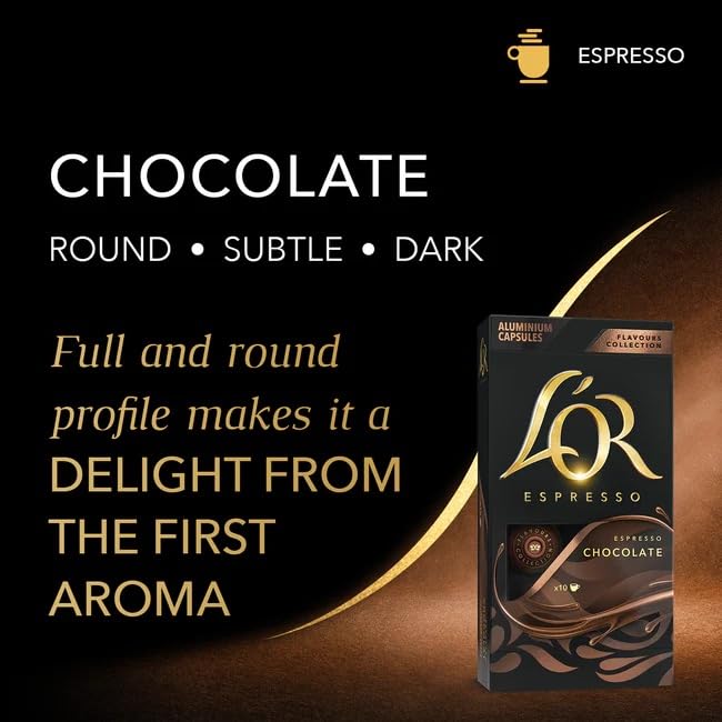 LOR Espresso Capsules  10 Count Chocolate  Single-Serve Aluminum Coffee Capsules Compatible with the LOR BARISTA System & *Nespresso Original Machines  10 Count (Pack of 10)