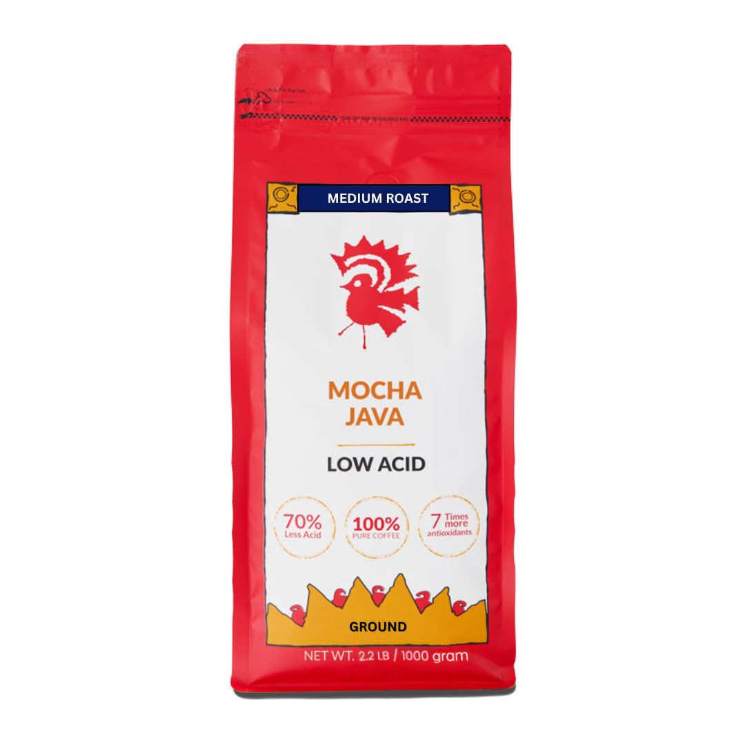 Puroast Low Acid Coffee Flavored Coffee | Mocha Java Ground | Medium Roast | High Antioxidants & High Ph |No Bitter Aftertaste | Reduced Heartburn & Gerd | Suitable For Cold Brew - 2.2 Lb