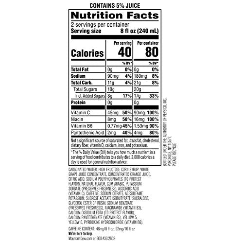 Mountain Dew Kickstart Orange Citrus Drink, 92mg Caffeine, 80 Calories, 16 Fl Oz, Pack of 12