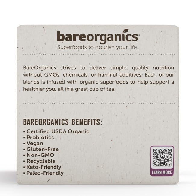 BareOrganics DAILY DEFENSE TEA (Organic) with superfoods and Probiotics  10ct single serve Cups