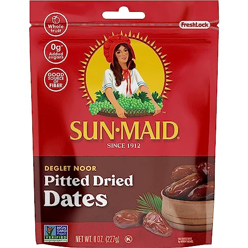 Sun-Maid Deglet Noor Pitted Dried Dates - (4 Pack) 8 oz Resealable Bag - Pitted Deglet Noor Dates Dried Fruit Snack for Lunches,