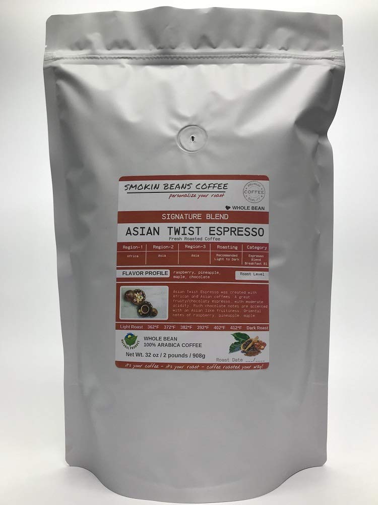 Smokin Beans Espresso Coffee, Asian Twist, Medium Roast, Whole Bean, 2-Pound (16 Ounce Pack of 2)
