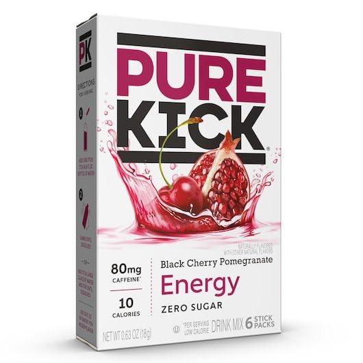 The Jel Sert Company Pure Kick Energy Drink Mix, Black Cherry Pomegranate, 18 Single Servings (3 Boxes, 6 Packets Each)