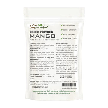Mango Powder 2.47 Oz (70G) Vietfarmfood: Freeze-Dried Extracted From 100% Pure, Sugar-Free. Used To Mix Mixed Drinks Fresh Fruit