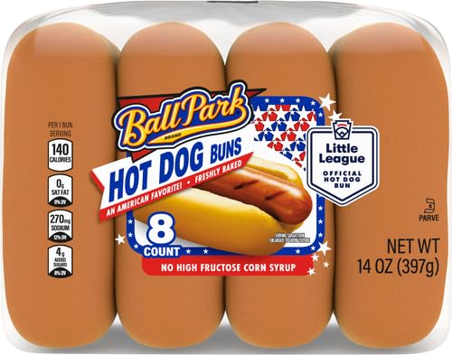 Ball Park White Hot Dog Buns, 8 Count, Hot Dog Buns, 14 Oz Bag