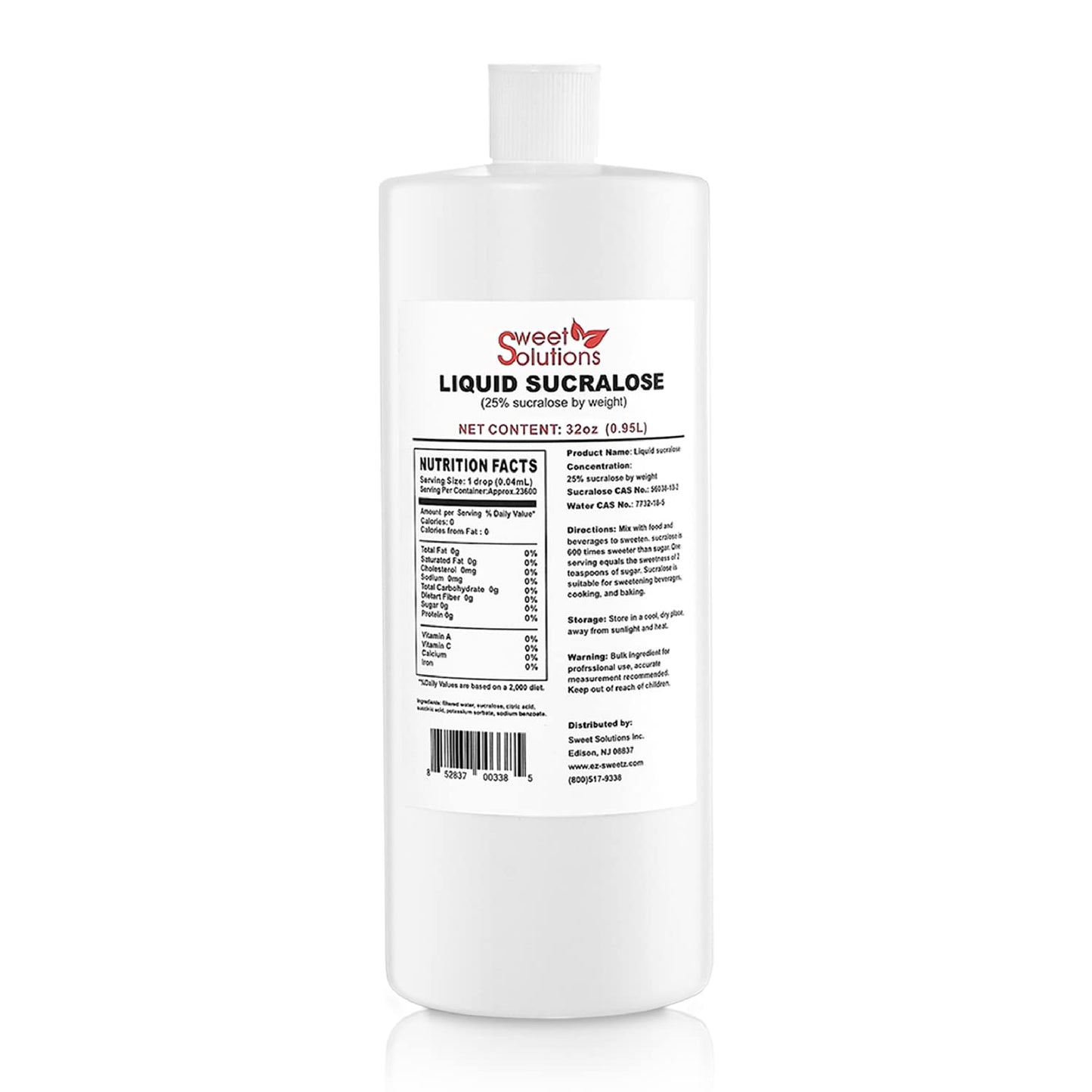 EZ-Sweetz Concentrated Liquid Sucralose Sweetener, 25% Sugar Alternative, 32 oz. Bulk, Zero Calories, No Carbs, 2-Pack