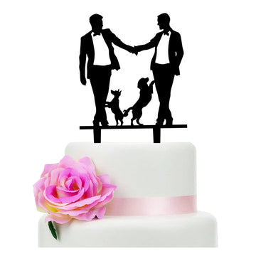 Gay Wedding Cake Topper, Grooms Cake Topper, Mr & Mr Cake Topper With Dogs - Gift For Gay Wedding/Engagement/Anniversary Party D