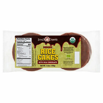 Brads Organic Milk Chocolate Covered Rice Cakes, USDA Organic, Nut Free, Cholesterol Free, Low Sodium, No Salt, 3.5 oz, Pack of 